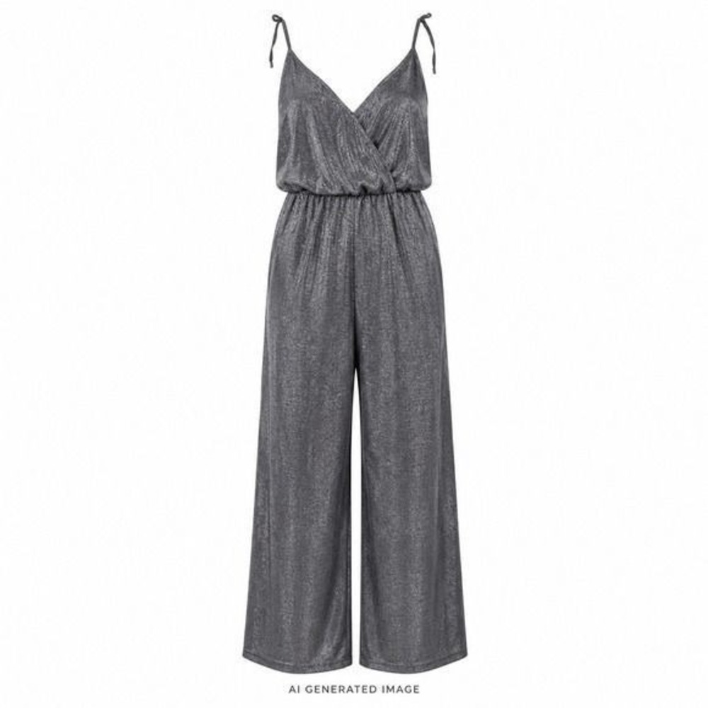 H&M Divided Metallic Wrap Wide‎ Leg Jumpsuit Women US 4 EU 36 Black